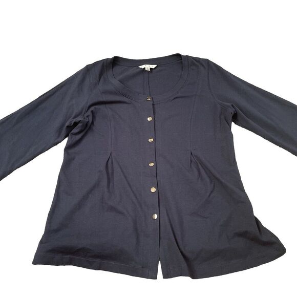 CABI Snap Button Cardigan Jacket #810 Medium Navy Blue Stretch Cotton Knit - Picture 1 of 8